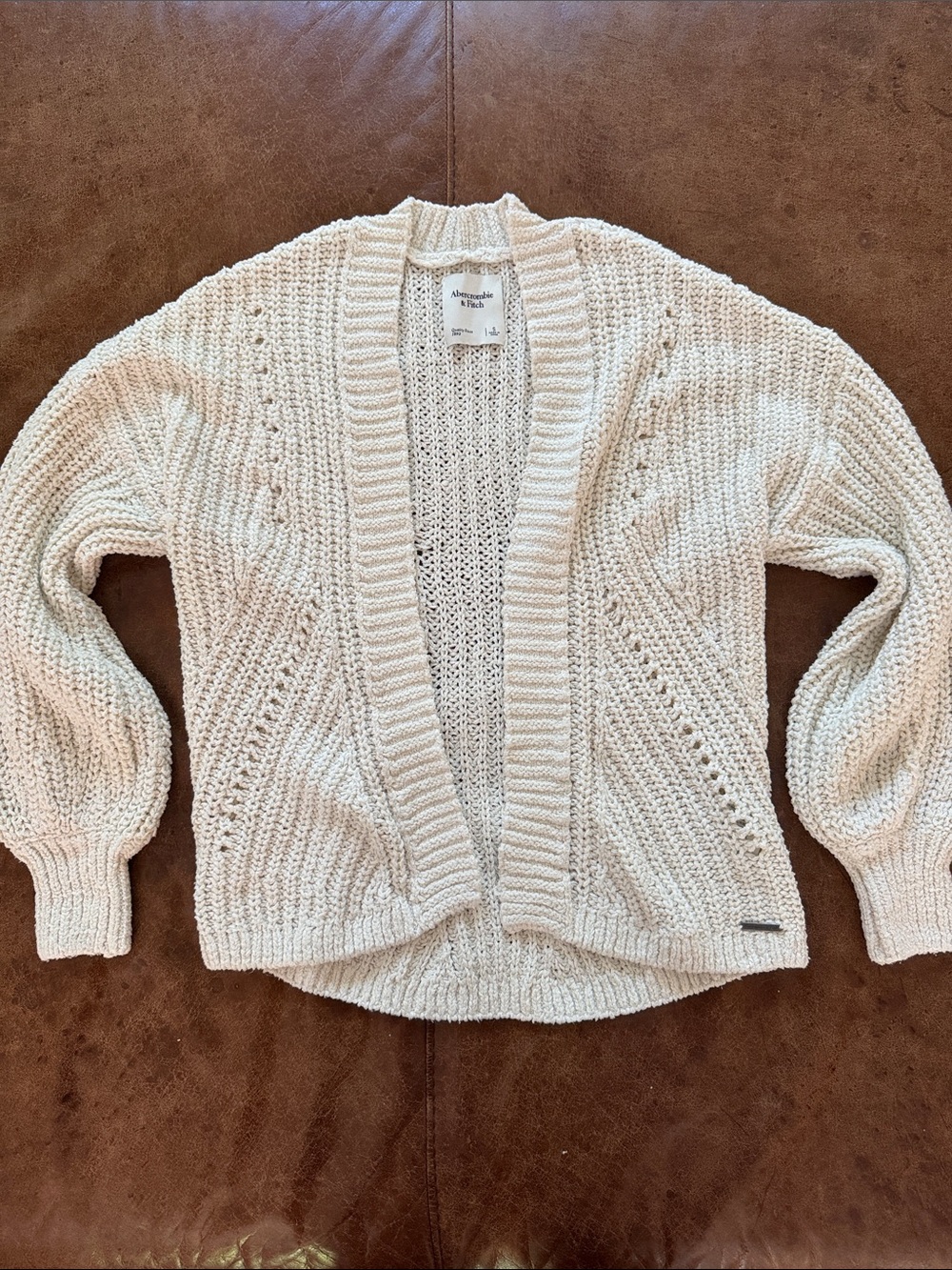 Abercrombie & Fitch Cream Open-Front Chunky Knit Cardigan